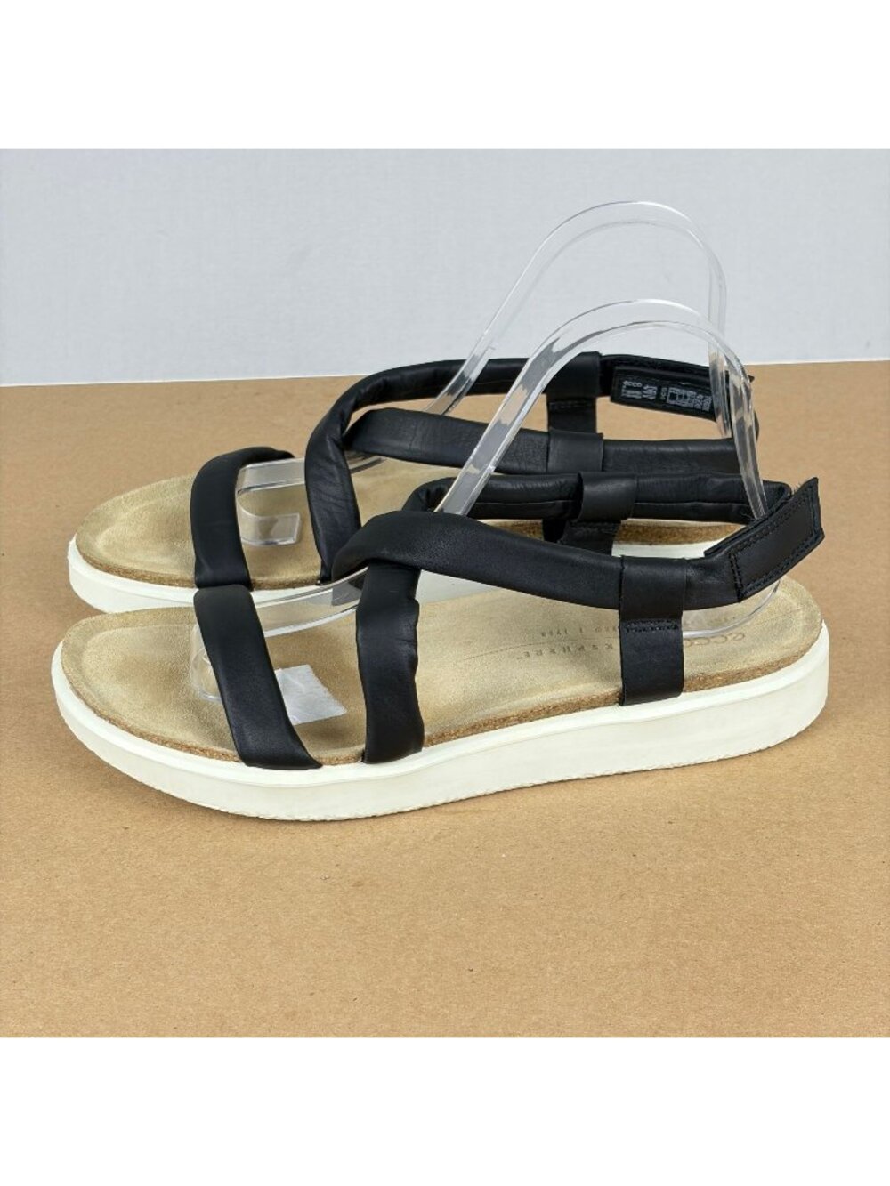 Ecco Corksphere Ankle Strap Sandals Womens 9/9.5 Black Adjustable Casual Comfort